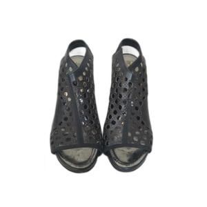 PROENZA SCHOULER BLACK BASKET WEAVE LEATHER WEDGE HEEL SIZE 37